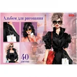 Альбом для рисования 40л., А4, на скрепке, обл.- мелов. картон, Hatber "Стильные красотки" — изображение 4
