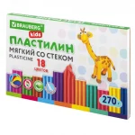Пластилин 18 цв., со стеком, восковой, 270 г,  BRAUBERG KIDS
