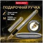 Ручка подарочная перьевая BRAUBERG "Maestro", синяя, корпус серебристый с золотистыми деталями — изображение 6