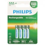 Аккумулятор Philips AAA, 1000мАч, 1.2В, Ni-MH, HR03-4BL (цена за 1 элемент)