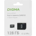 Карта памяти 128Gb MicroSDXC Digma CARD10 V10 + adapter (DGFCA128A01)