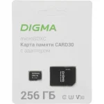 Карта памяти 256GB MicroSDXC Digma CARD30 V30 + adapter (DGFCA256A03)